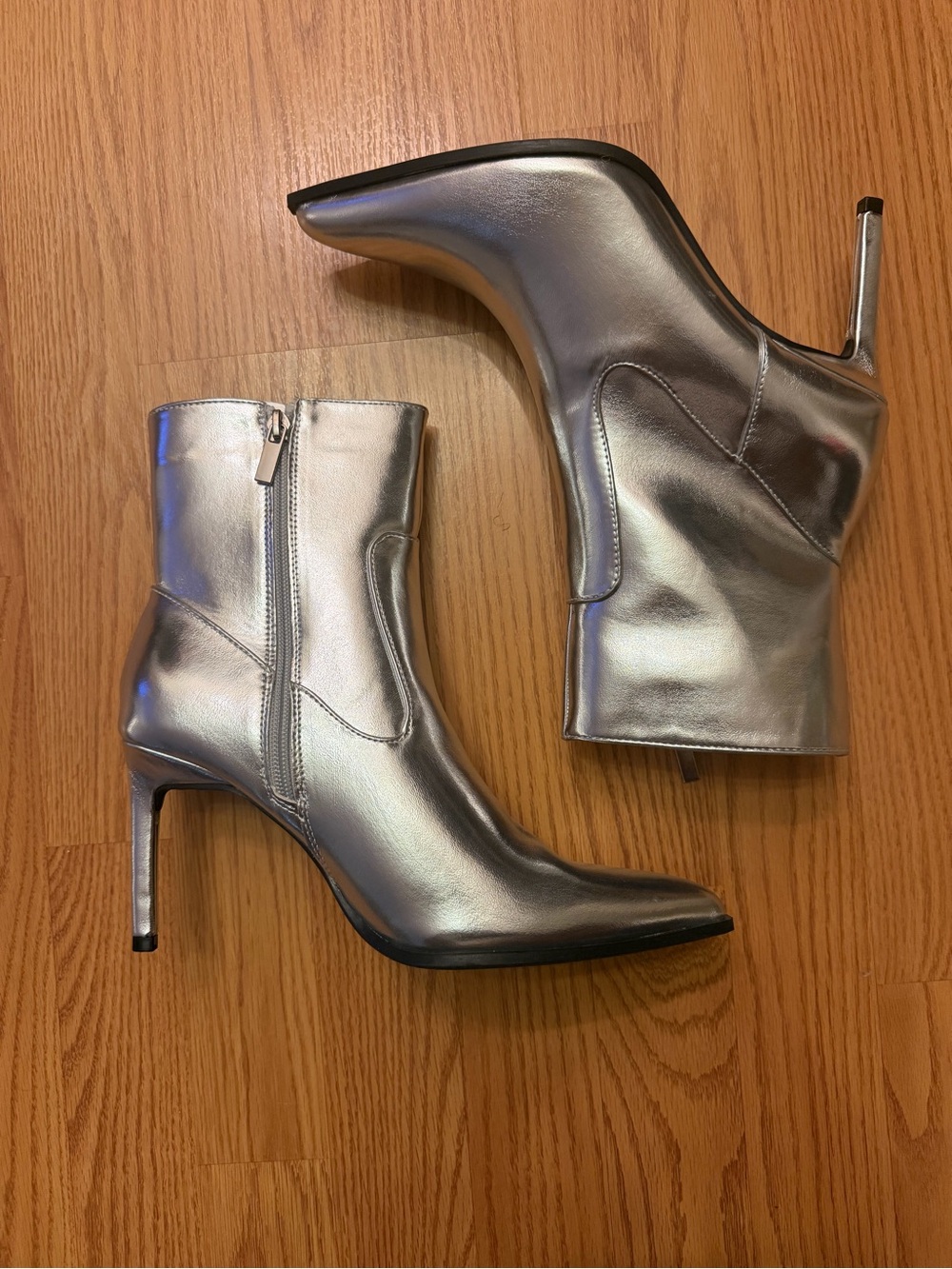 Forever 21 Metallic Silver Pointed-Toe Stiletto Ankle Boots